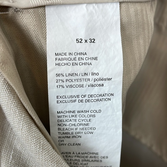 Cubavera Linen Blend Casual Mens 52X32 Beige Big Tall Wide Leg 4 Pocket Pants - Picture 7 of 8